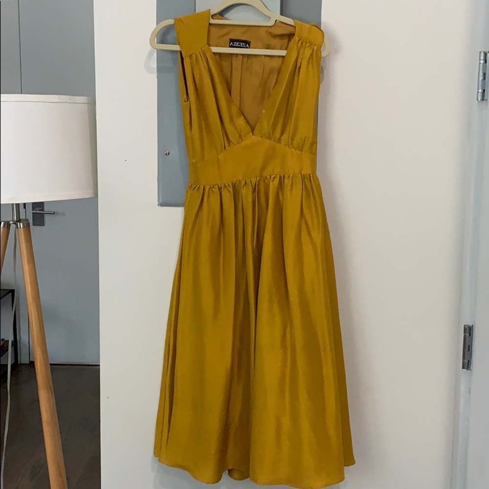 Golden Azeeza A-line tea length raw silk dress